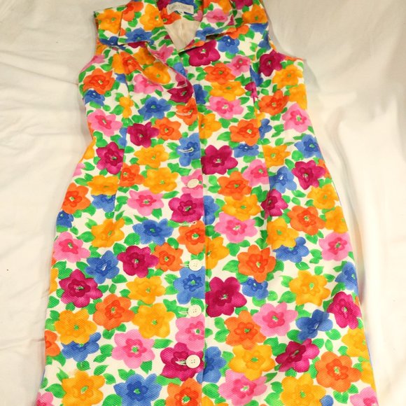 LAUREN TAYLOR New York Sleeveless Multicolor Floral Buttoned Dress Sz 12 - Picture 5 of 11